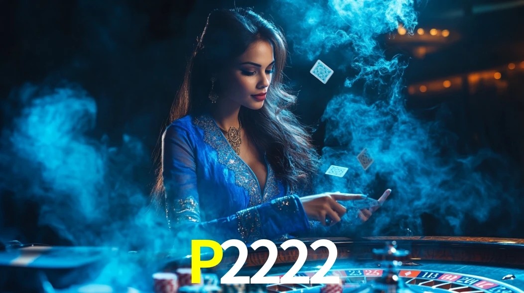 Escena dinámica inspirada en casino con iluminación P2222, cartas, fichas e íconos de juegos digitales en un espacio moderno de juegos.